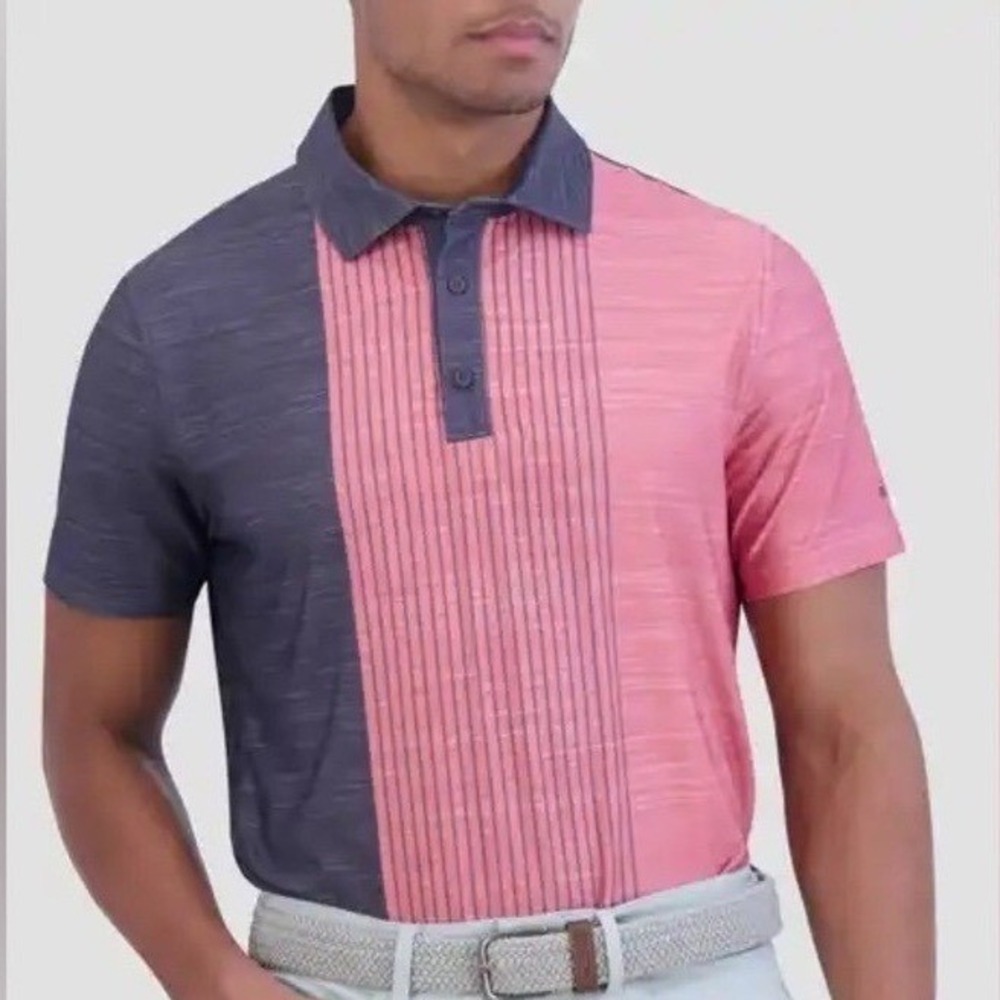 Ben Sherman Golf Polo, Vertical Stripes, Salmon/Dark Gray, Size XL